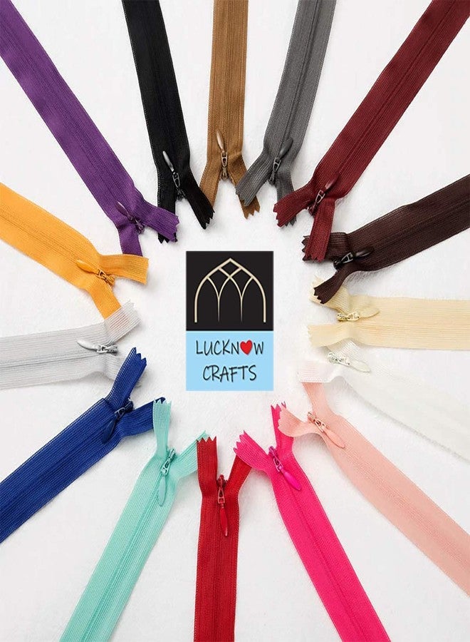 Lucknow Crafts سحاب مخفي من Lucknow Crafts - 8 بوصة/21 سم - عبوة من 12 قطعة | سحابات مخفية فاخرة | للملابس، البناطيل، الحقائب، البناطيل الواسعة، الفساتين، الفساتين الطويلة، أثواب السهرة (متعددة الألوان) - Image 1